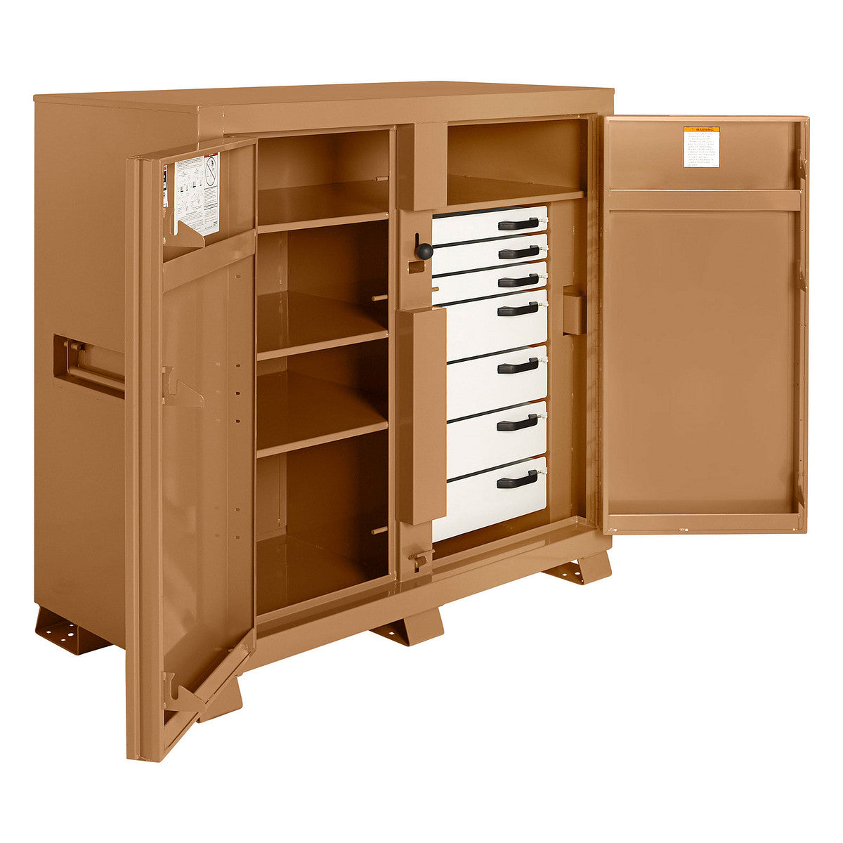 KNAACK 112-KL jobsite cabinet shown open with drawers and shelves