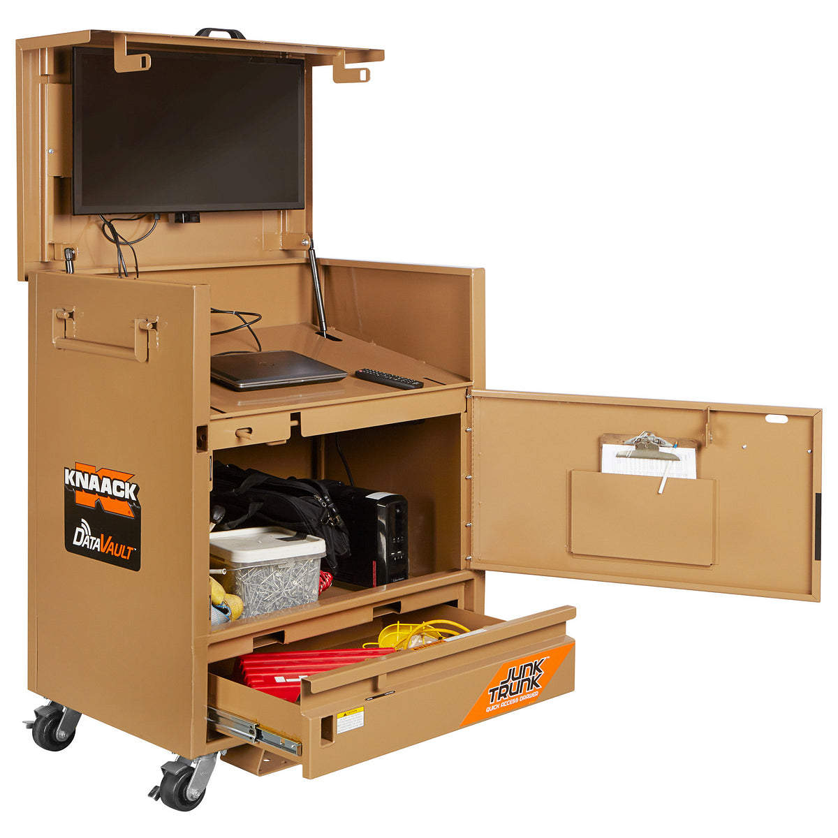 Knaack 118-M-KL DataVault mobile digital plan station, open full in use