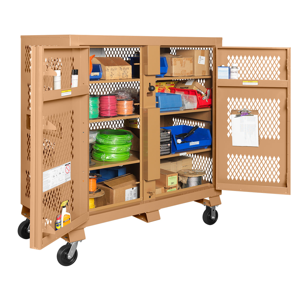 Knaack 139-MT-KL Tool Kage cabinet 59.4 cu ft, open full in use
