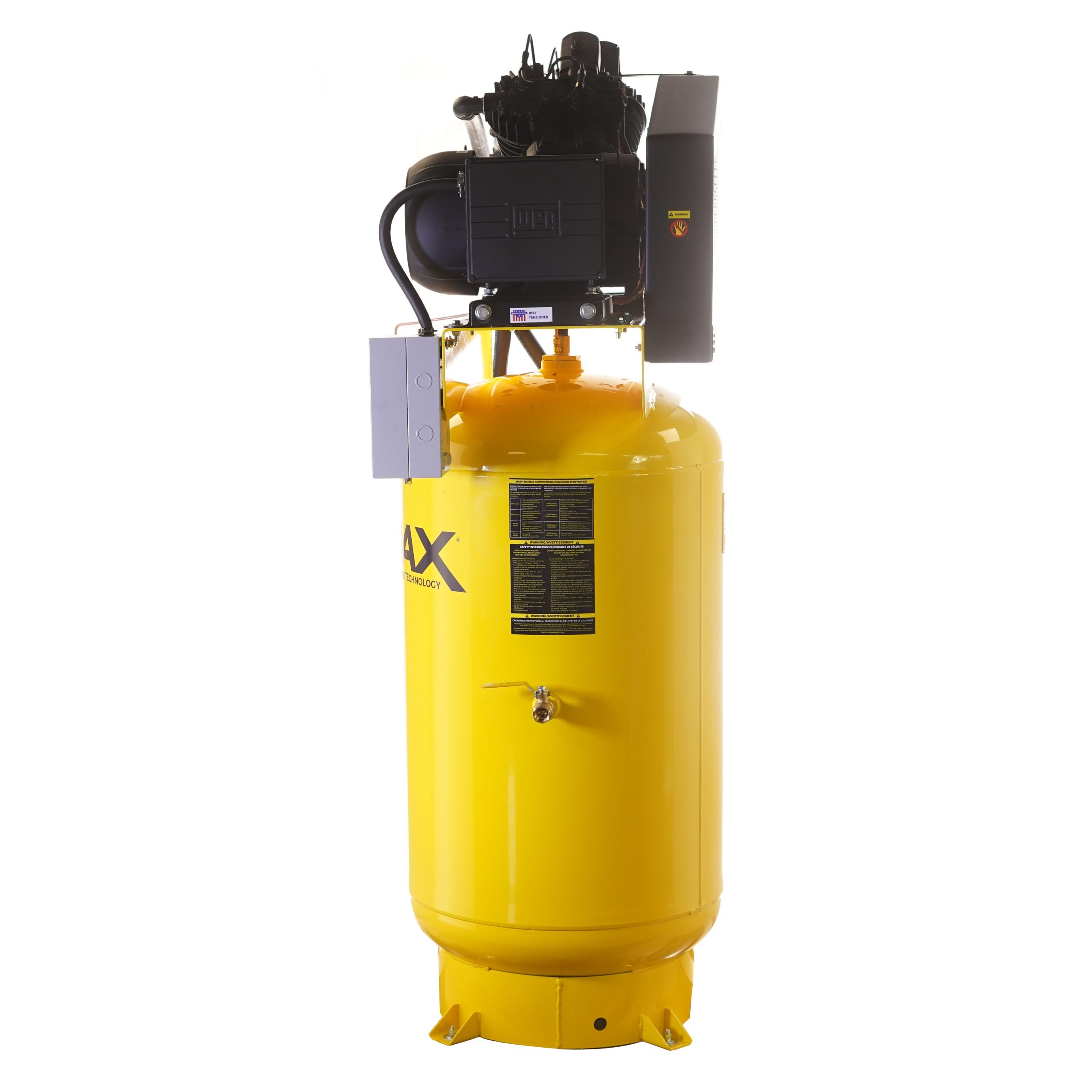 EMAX Silent Air ESP10V080V1PK 10 HP 80 gallon compressor, motor and belt side view