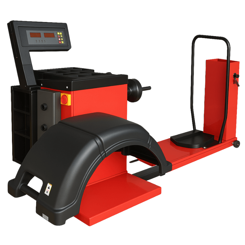 Tuxedo WB-448 wheel balancer with wheel guard