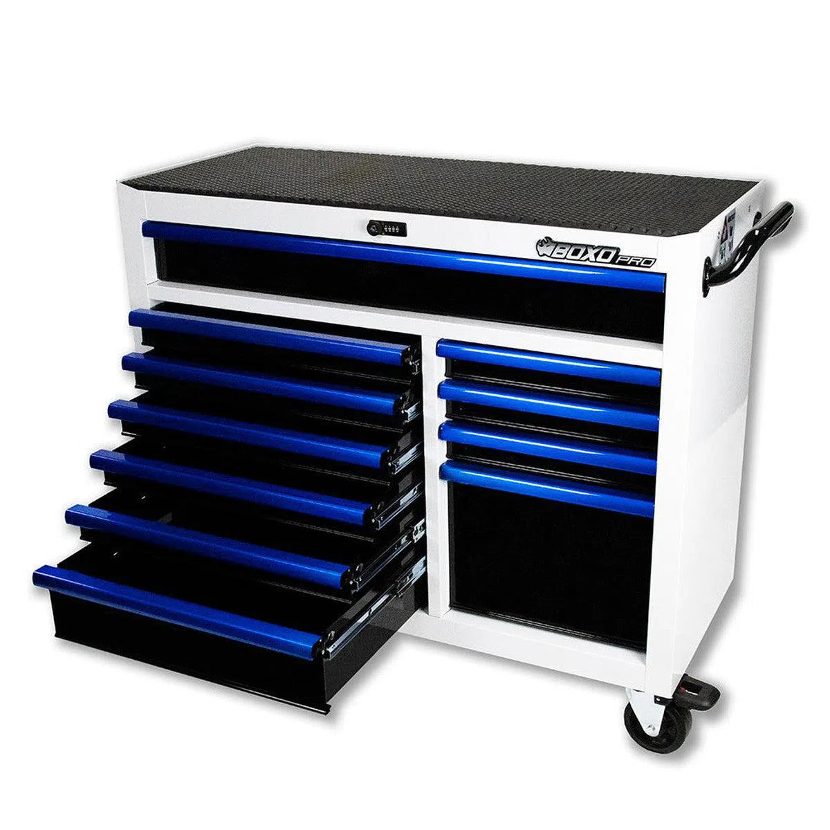 BOXO Pro Series 45-inch 11-drawer roll cabinet white drawer detail
