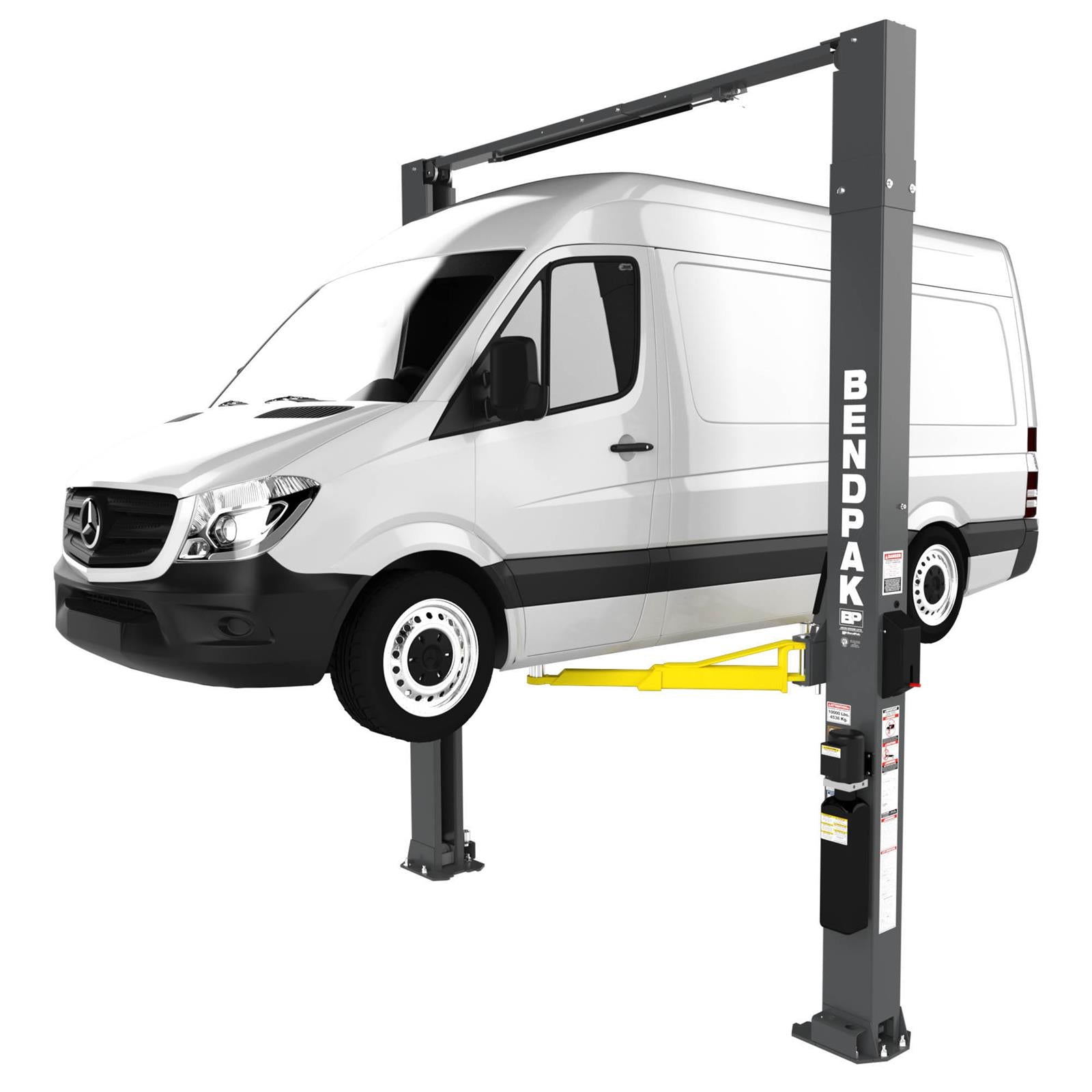 BendPak XPR-10XLS-LP symmetric two-post lift front view