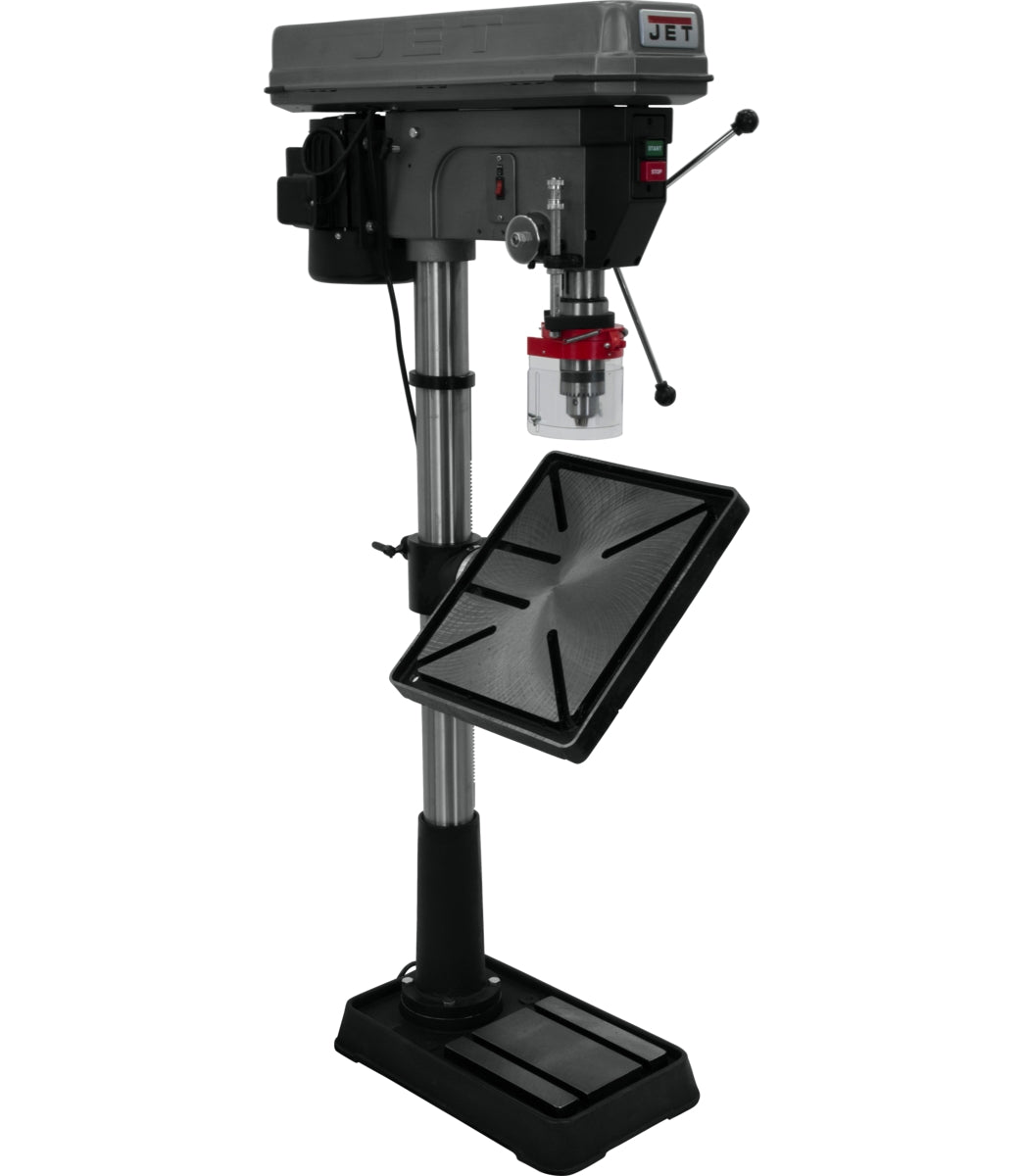JET JDP-20MF floor drill press, angled view with tilted table