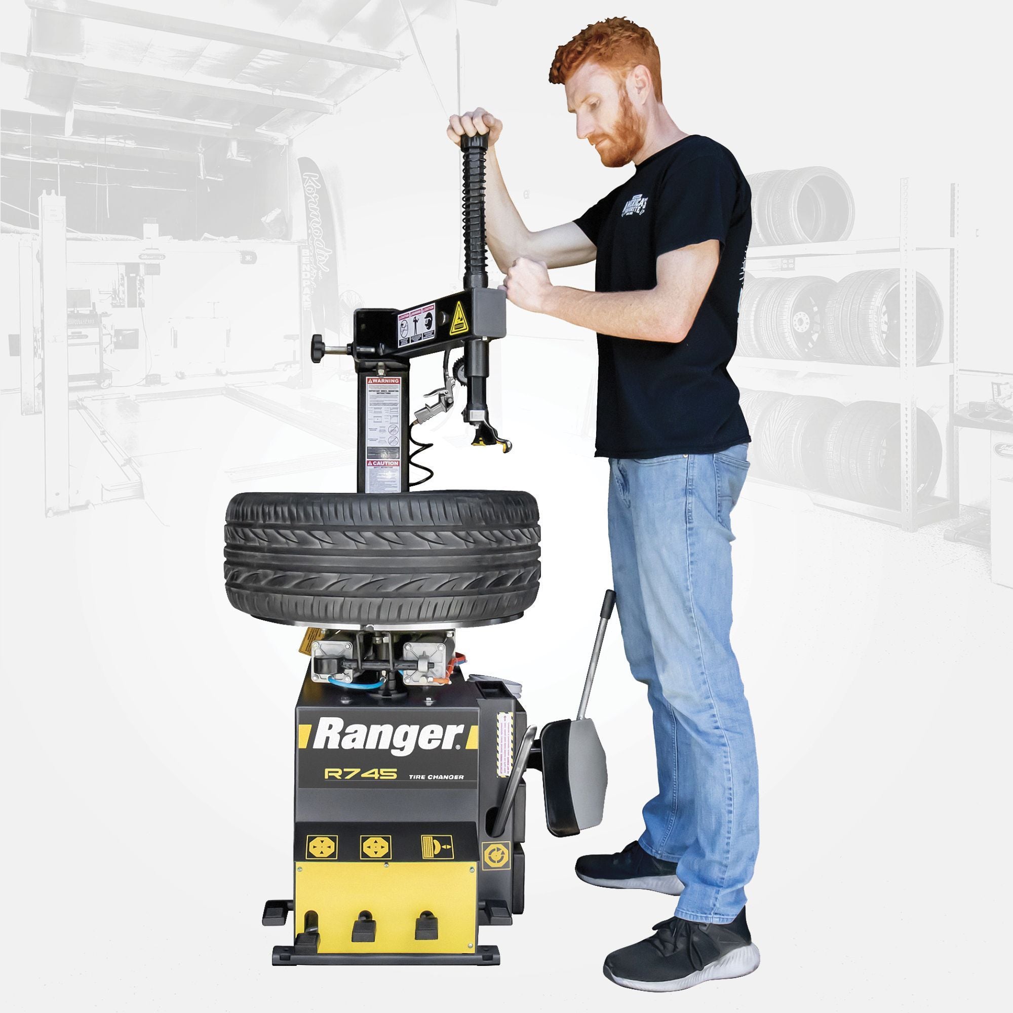 Ranger R745 tire changer in use in tire shop