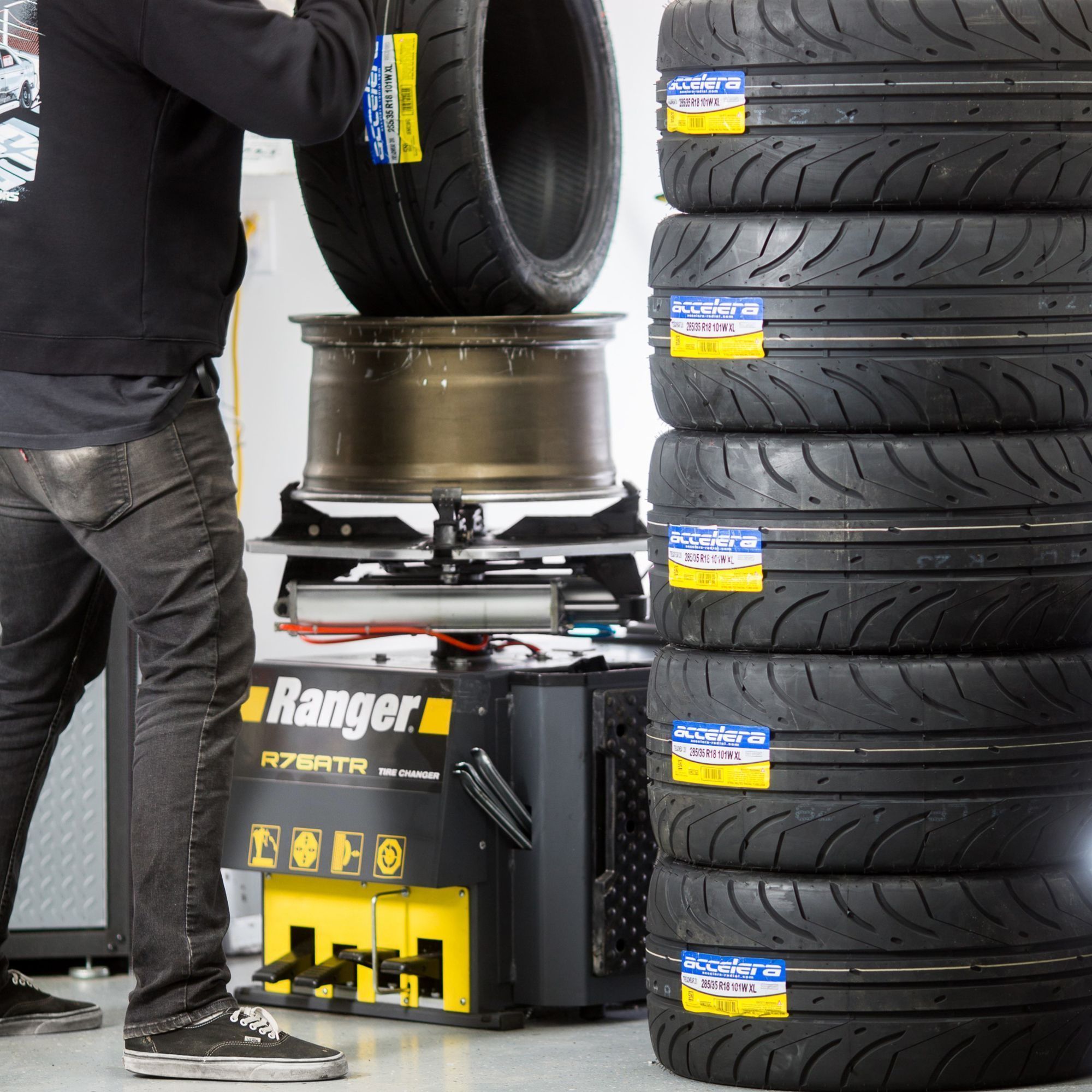 Ranger R76ATR tire changer in a high volume tire shop