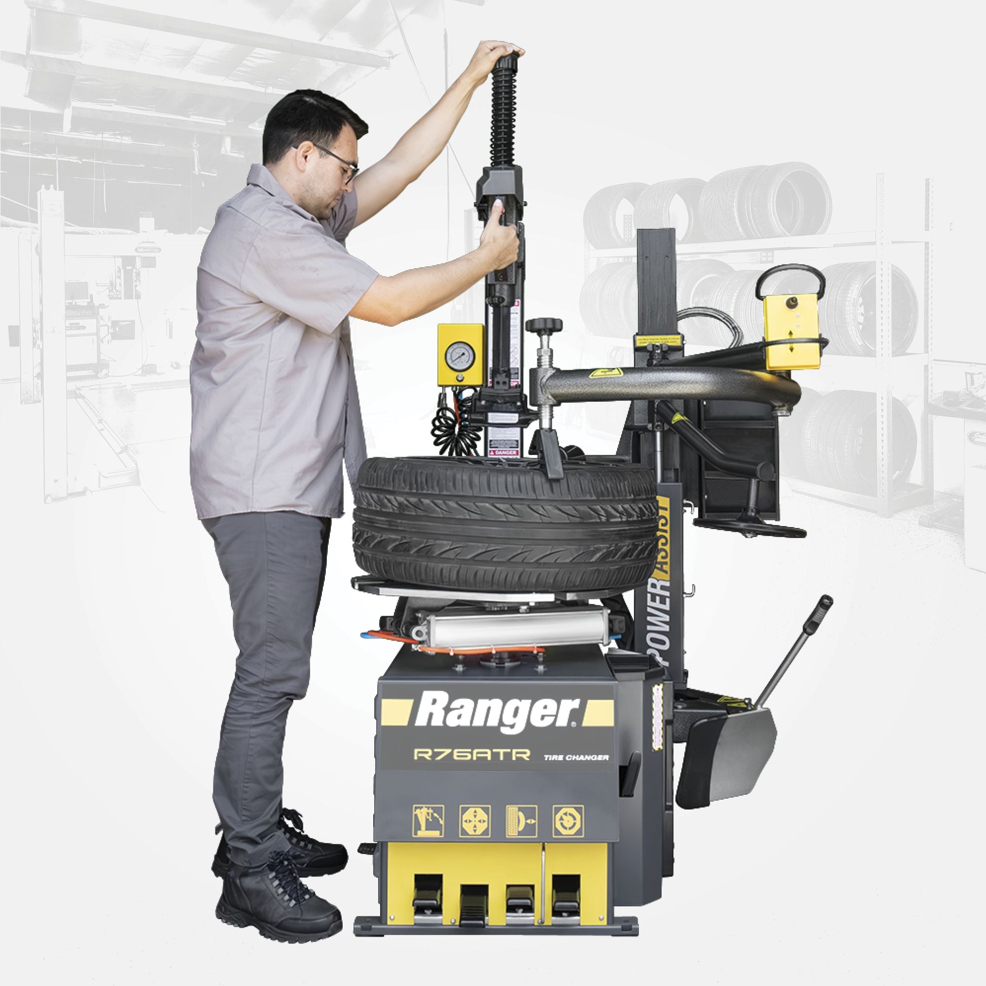 Ranger R76ATR tire changer in use by technician