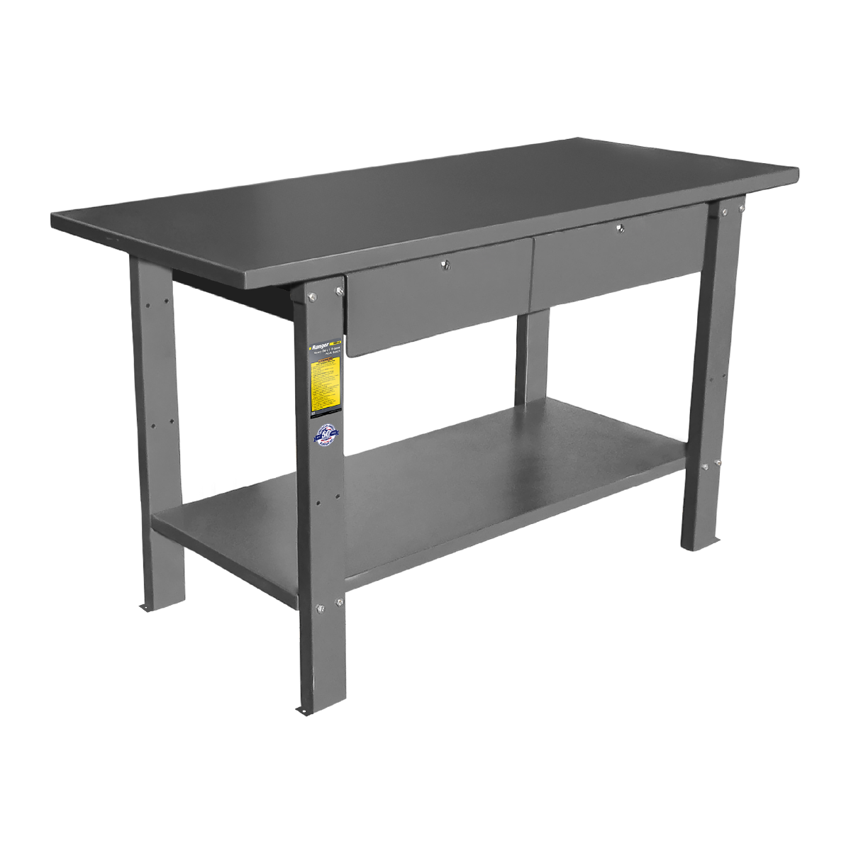 Ranger RWB-2D heavy-duty 2-drawer work bench, front angle view