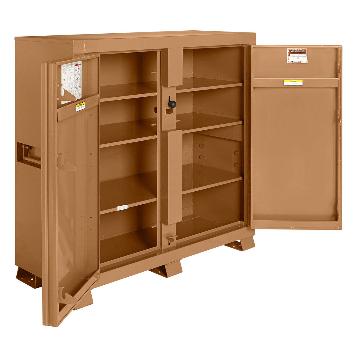 KNAACK 109-KL jobsite cabinet shown open with three shelves