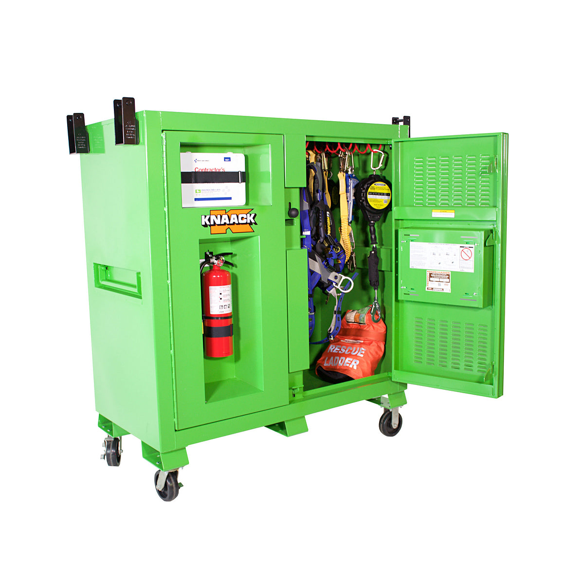 Knaack 139-SK Safety Kage cabinet 59.4 cu ft, open full in use
