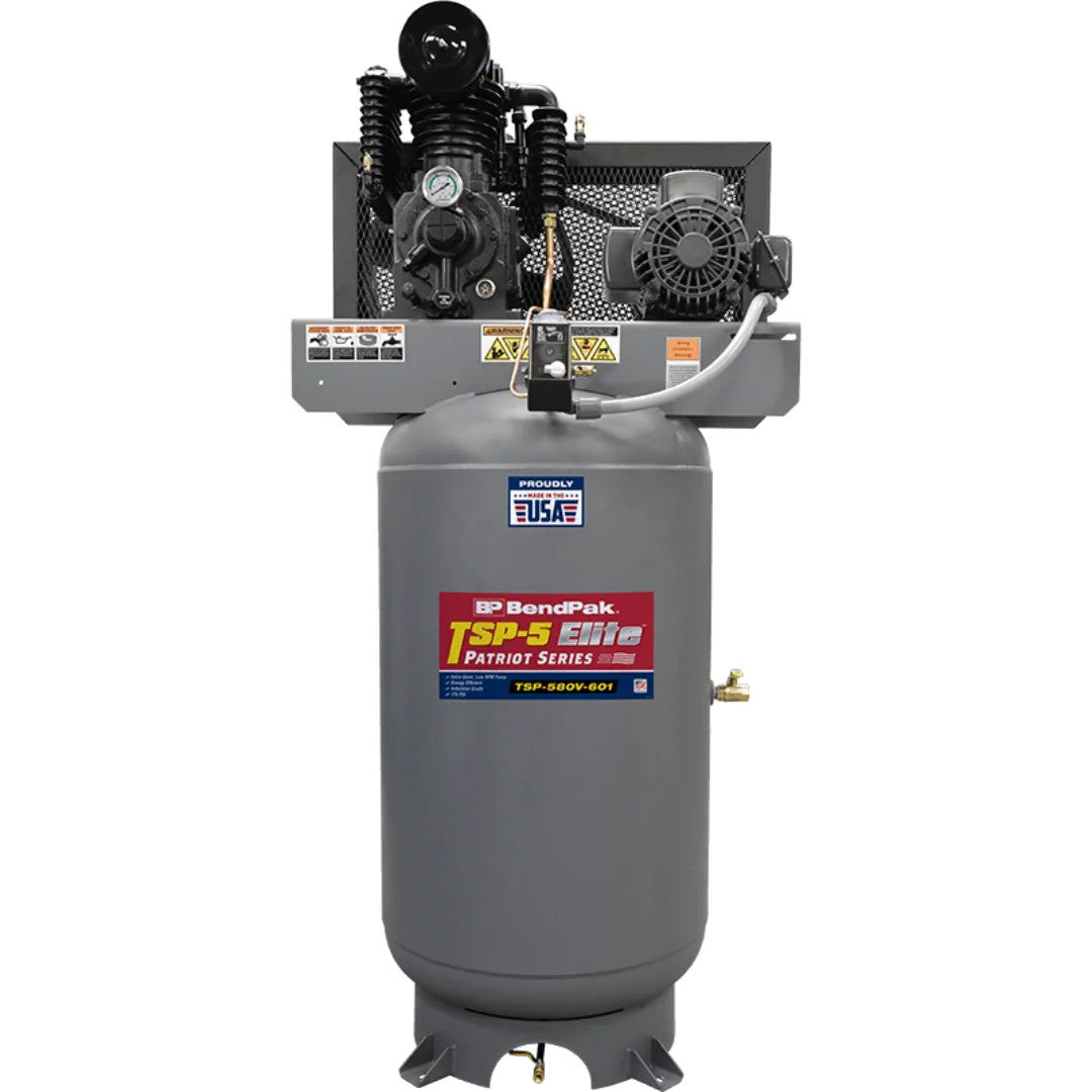 BendPak TSP-580V-601 air compressor, 80 gallon vertical tank, front view