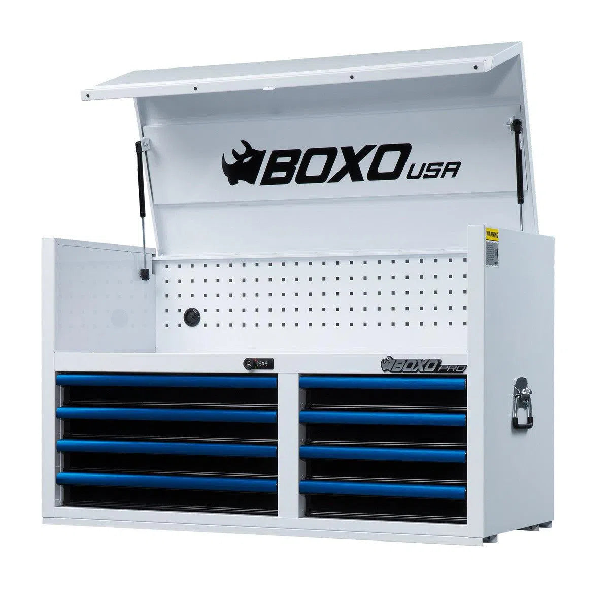BOXO Pro Series 45-inch 8-drawer top chest gloss white with blue trim