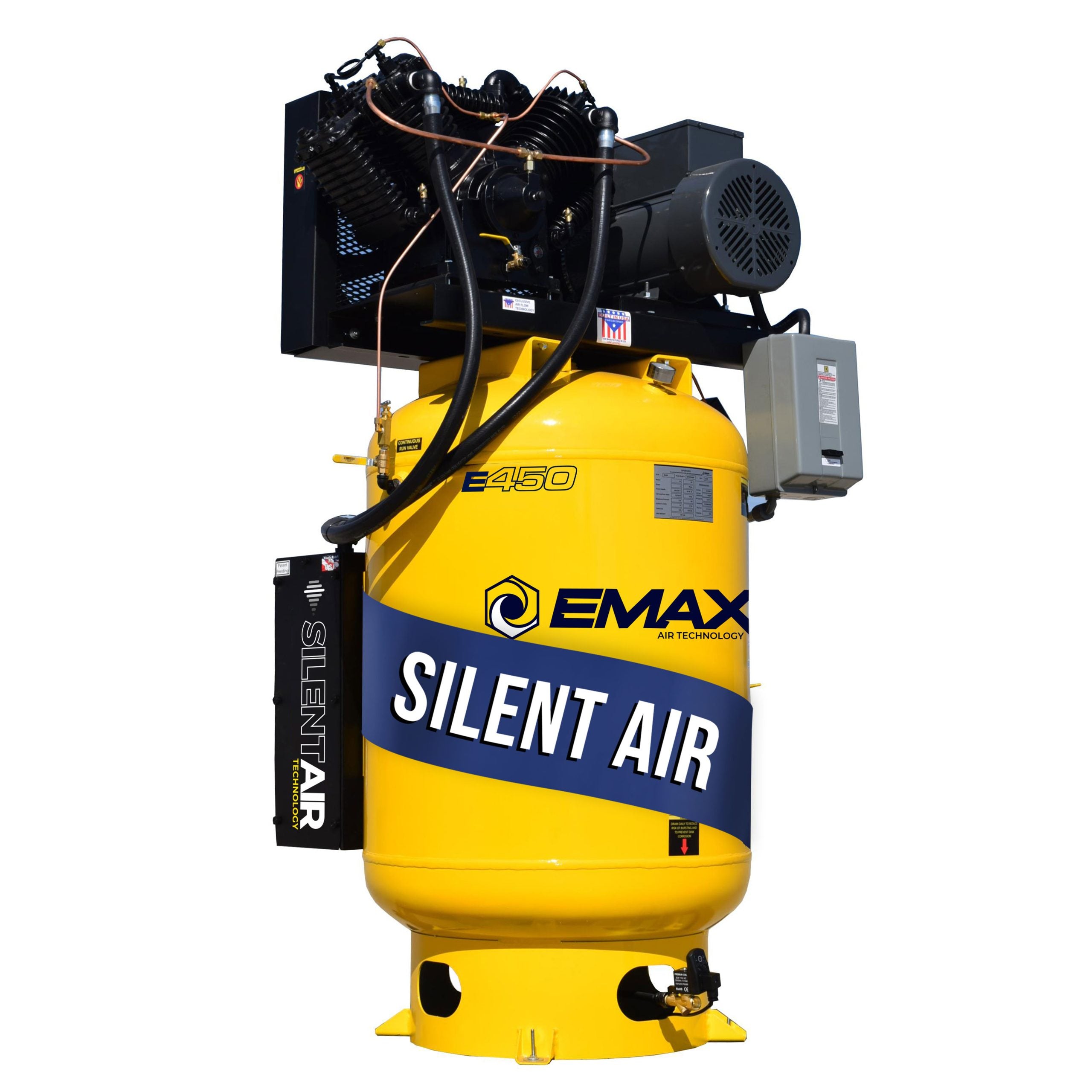 EMAX Silent Air Plus ESP07V120V3-208 7.5 HP 120 gallon compressor, front view