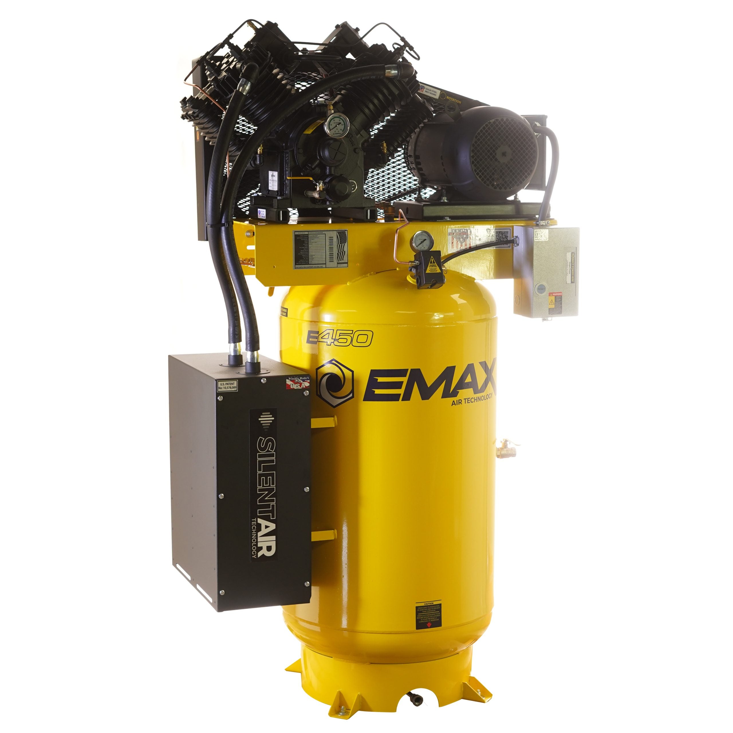 EMAX ESP10V080V1PK Silent Air 10 HP 80 gallon air compressor with dryer, front angle