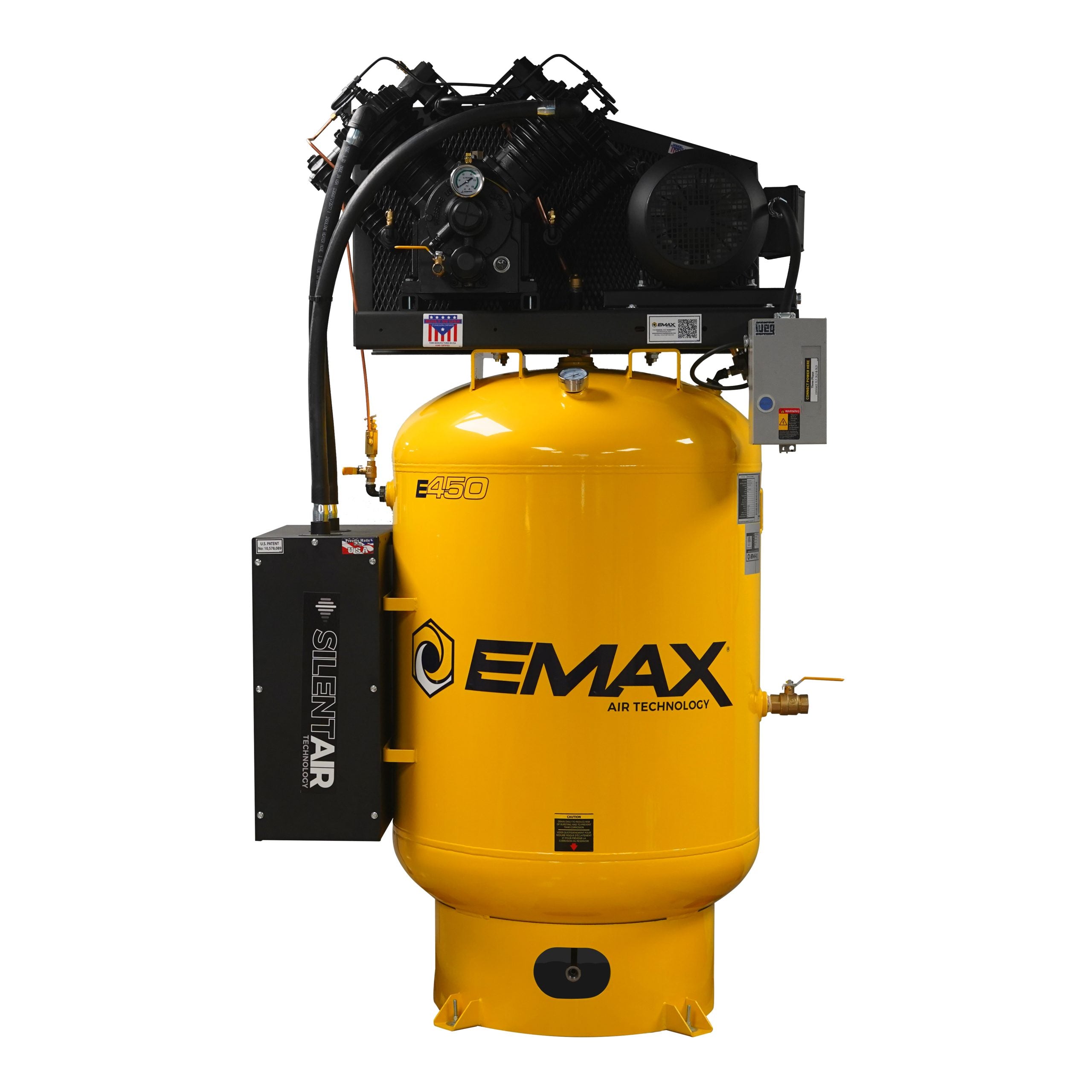 EMAX Silent Air Plus ESP10V120V1 10 HP 120 gallon compressor, front view