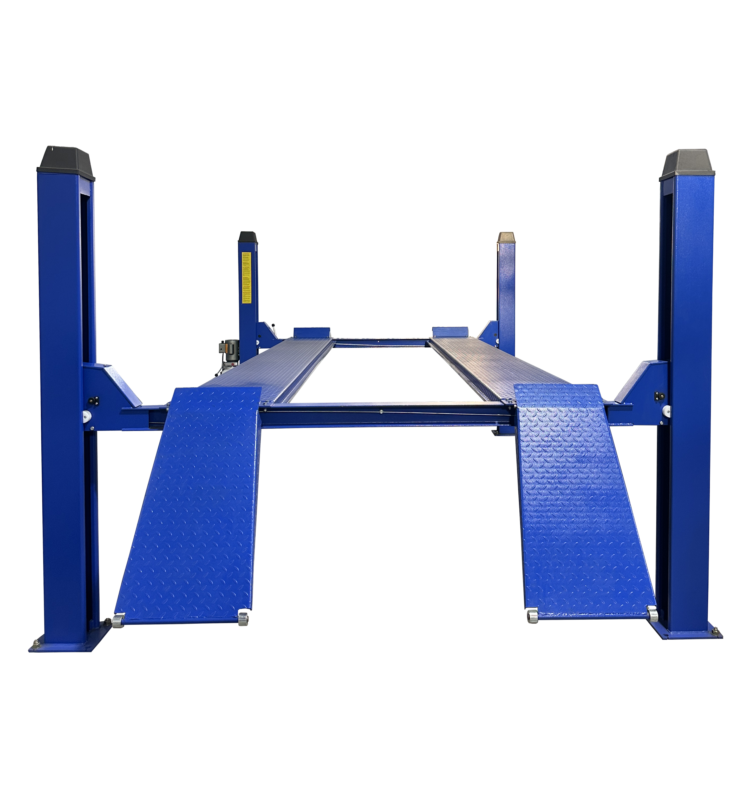 Tuxedo FP12K-K four-post service lift, full front view with drive-on ramps