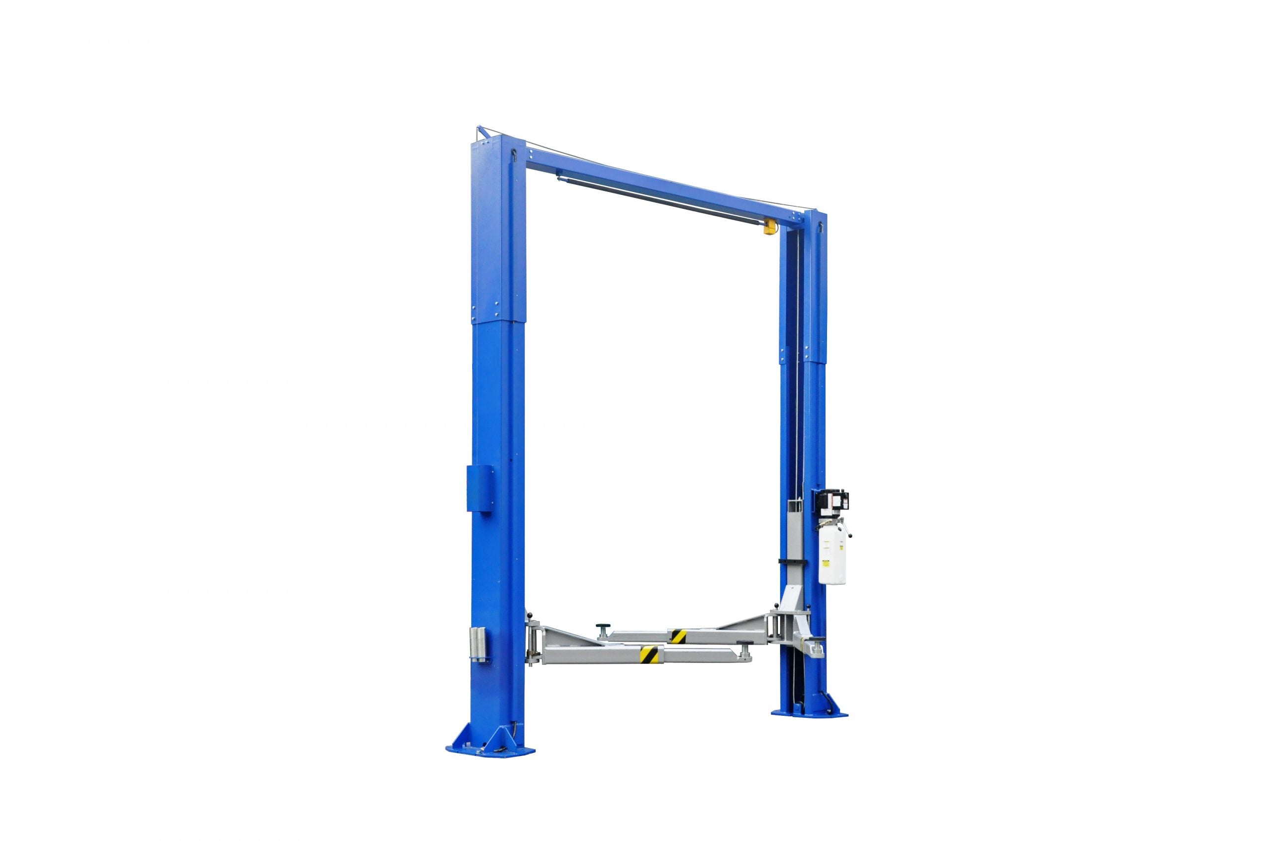 iDEAL TP12KSC-DX two-post clear floor lift, three-quarter view