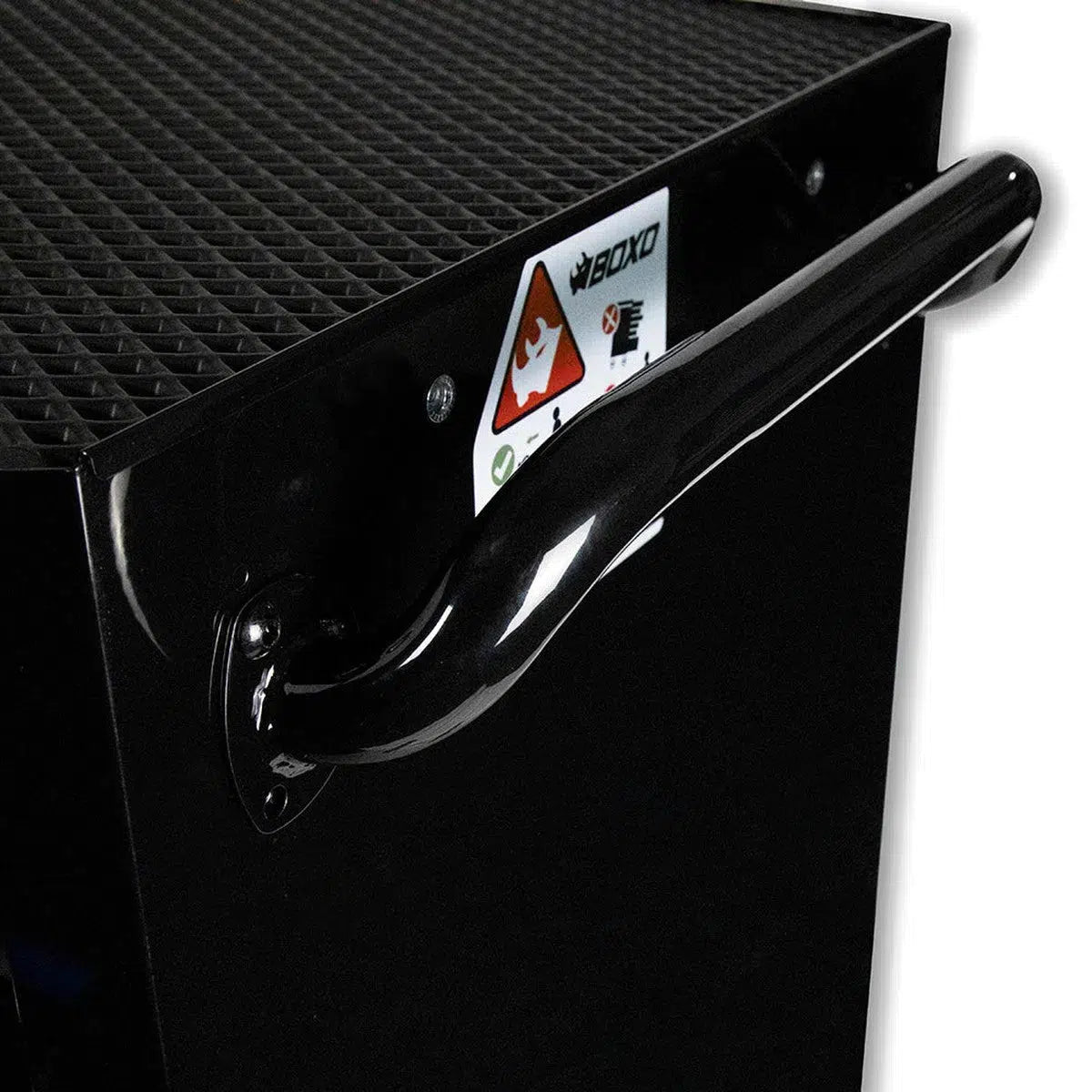 BOXO Pro Series 45-inch 11-drawer roll cabinet black drawers open