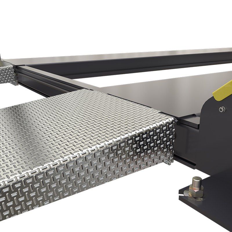 BendPak HD-9SW/X extended aluminum approach ramp on four-post lift