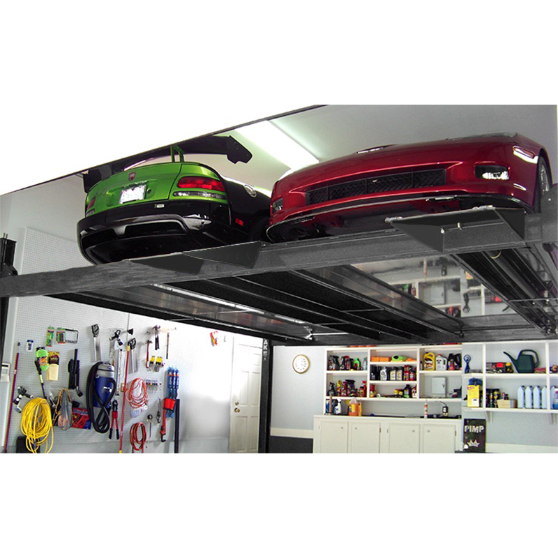 BendPak HD-9SW super-wide four-post lift, raised with two vehicles